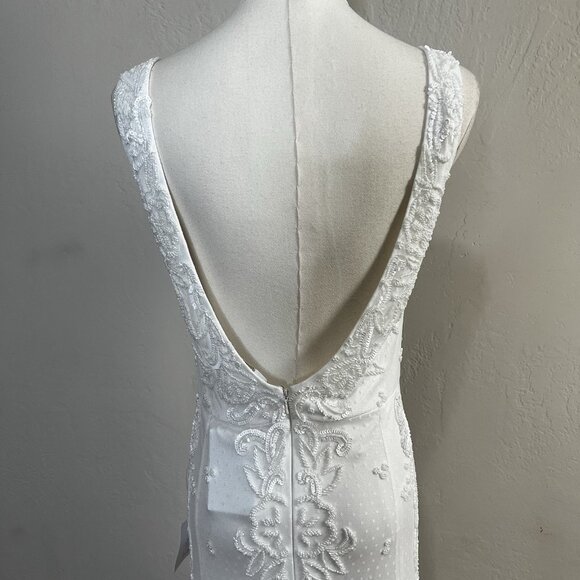 LULUS Wedding Dress Medium Passionate Romance White Beaded Sequin Mermaid Maxi - Picture 7 of 12